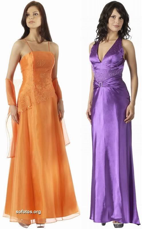 vestido de festa laranja e lilas