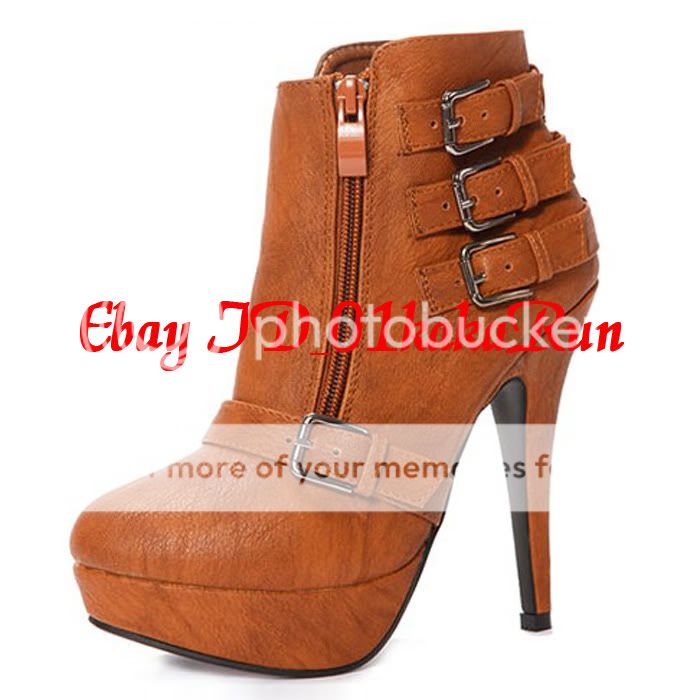  Womens Zip Buckle Platform Slim High Heel Shoes Ankle 