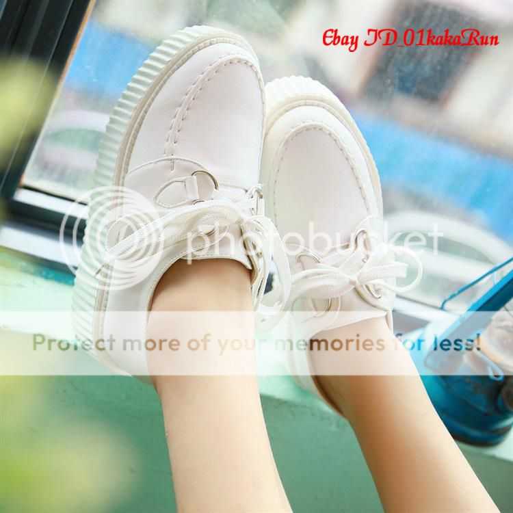 HOT Womens Shoes PU Leather Oxfords Lace Up High Platforms Flat Creeper ...