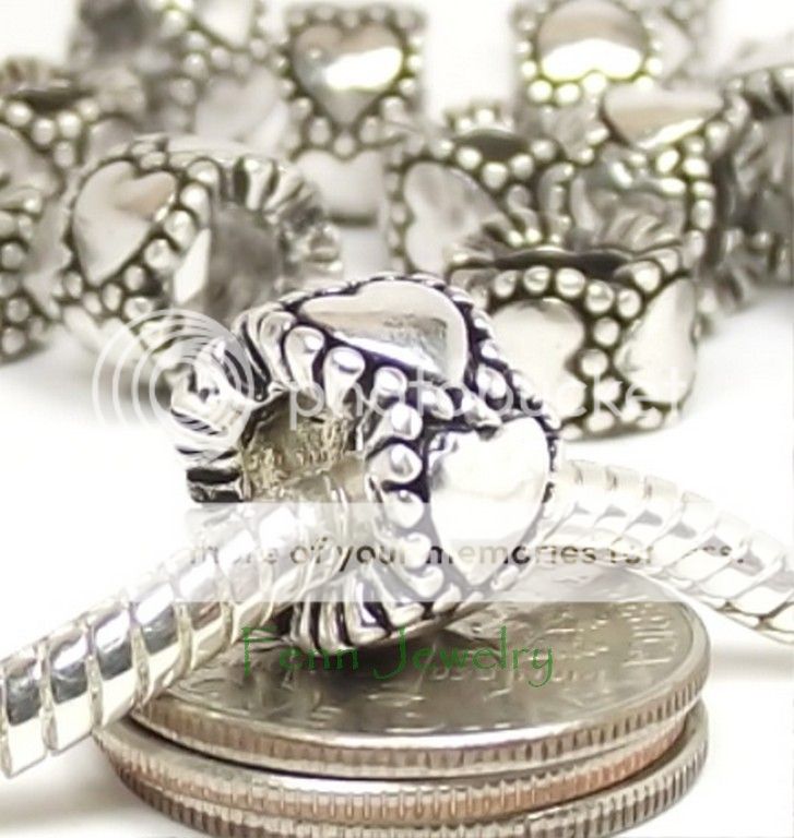   Heart Spacers Large Hole Slider Beads fit European Charm Bracelet C109