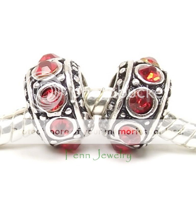 Red Ruby Rhinestone Charms Antique Silver Add A Charm Slider Fit 