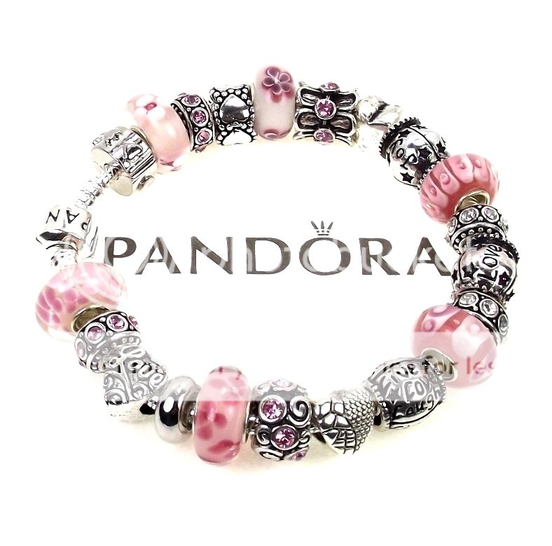 Authentic Pandora Bracelet Pink Live Love Laugh Joy Words Charm Murano